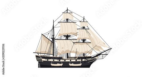Tableau sur toile Classic wooden sailing ship with full white sails