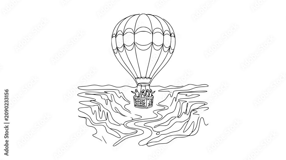 Fototapeta premium Hot Air Balloon Over Grand Canyon Outline Drawing