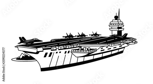 Photography Military aircraft carrier with fighter jets on deck