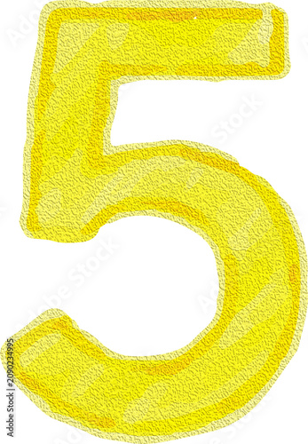 Watercolor Number 5 Clipart, Hand Painted drawing
