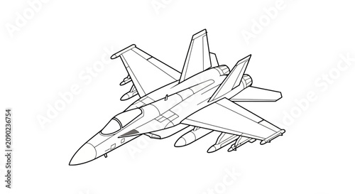 Canvastavla Modern fighter jet line drawing with missiles and dual fins