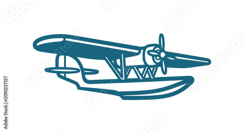 Obraz na plátně Sea plane icon with propeller on water floaters