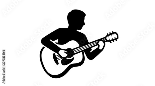 Obraz na plátně Silhouette Musician Playing Acoustic Guitar Icon