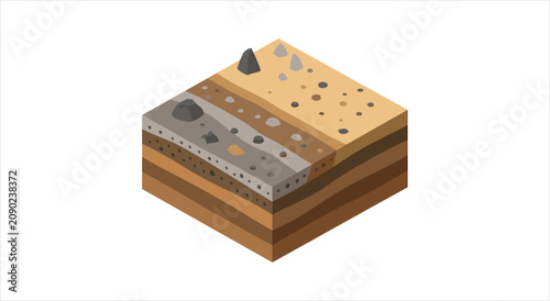 Photography Cross section of earth layers showing soil and rock strata.