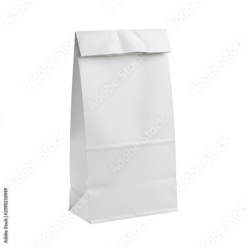 A plain white paper bag with a folded top on a white background.