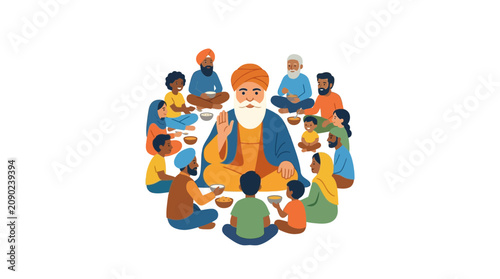 Community Gathering Sharing Traditional Meal in Spiritual Setting