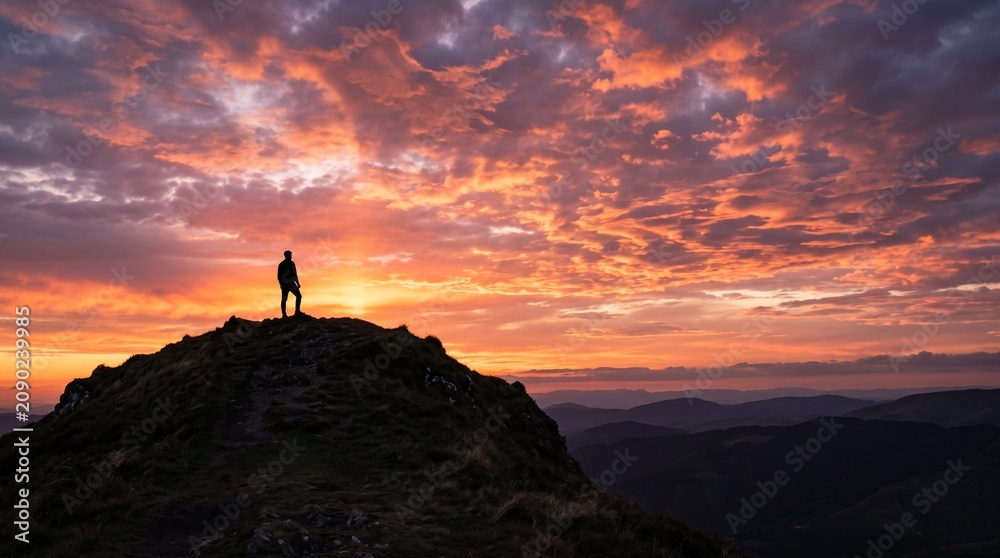Fototapeta premium silhouette of a man on the top of the mountain