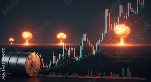 Nuclear explosions detonate near a barrel causing stock market graph to surge
