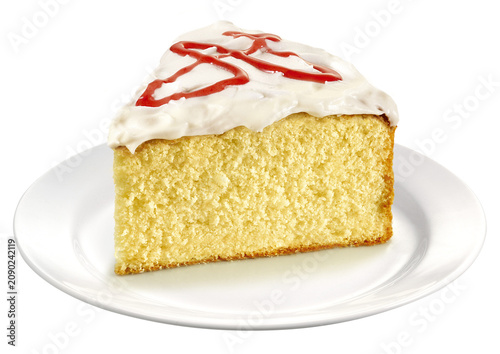 Vanilla cake with whipped cream frosting and mixed berry sauce topping