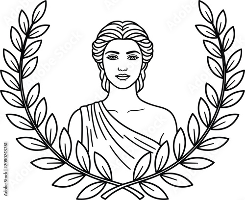 An ancient greek goddess or roman empress in a laurel wreath, elegant and noble portrait.