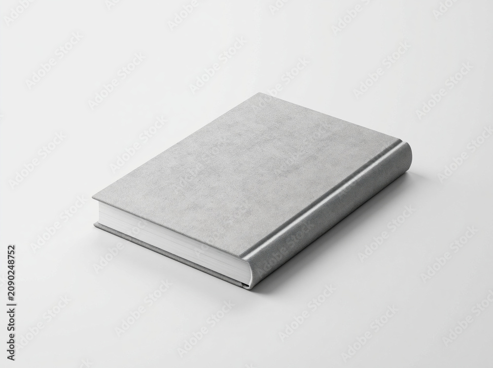 Fototapeta premium Hardcover book mockup in landscape orientation, silver cover on white background with clean studio light
