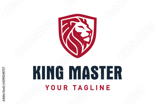 King Master Lion Shield Logo Design with Royal Crest Emblem