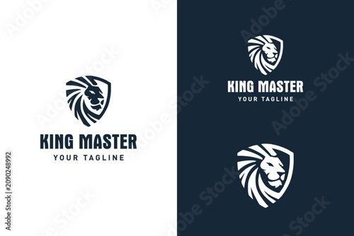 King Master Lion Shield Logo Design with Royal Heraldic Emblem
