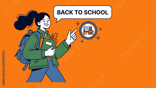 Cheerful student ready for back to school adventures For E-commerce Promotional Banner Illustration