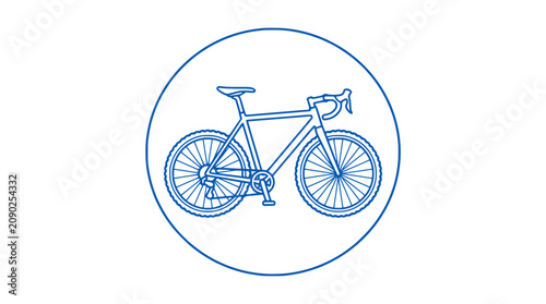 Minimalist Blue Line Drawing of a Gravel Bike Inside a Circle