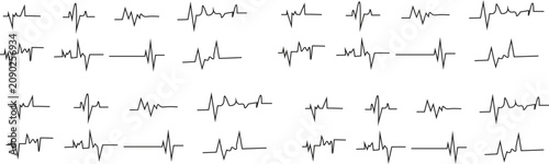 Foto Hand Drawn Heartbeat Pulse Line Icons Set, Doodle Style ECG Cardiogram Vector illustration