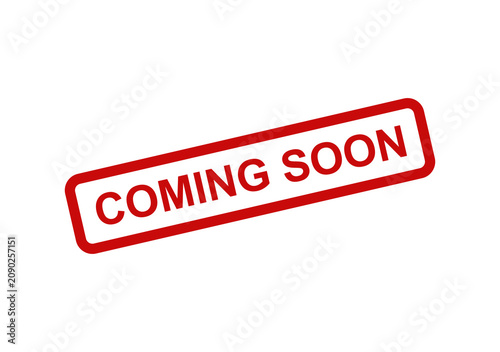 Red coming soon rubber stamp ink seal icon design for announcement and marketing promotion on a simple layout isolated on transparent background