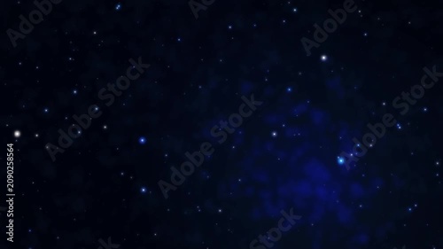 Abstract deep blue space animation featuring an infinite field of twinkling stars and subtle cosmic dust motion