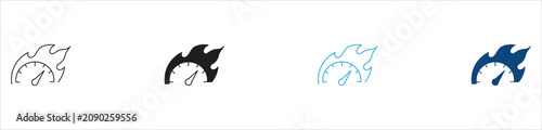 Flame Integrated Speedometer Icon, Representing High Speed, Performance, Acceleration, Fast Delivery, Racing, and Velocity, Vector Illustration