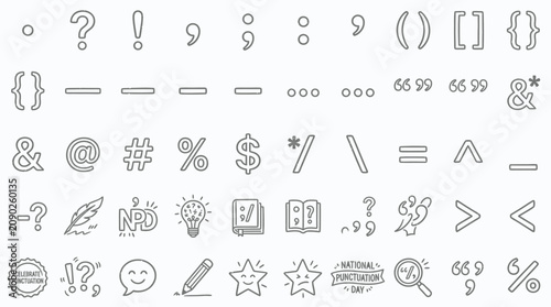 Tableau sur toile Collection of various punctuation marks and symbols in a clean outline style, perfect for graphic design and educational purposes