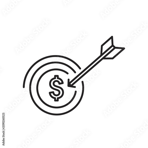 Targeted Financial Goal Achieved with Arrow Hitting Dollar Sign.
