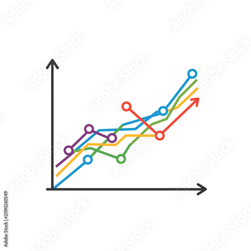 Uptrending graph showing data analysis and business growth with multiple lines.