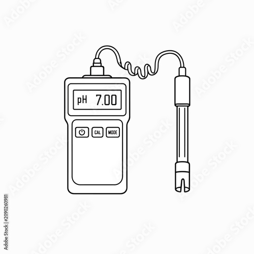Digital pH meter with probe for liquid testing.