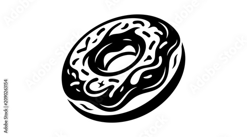 фотографія Black and White Donut Icon with Swirl Icing - Vector Graphic
