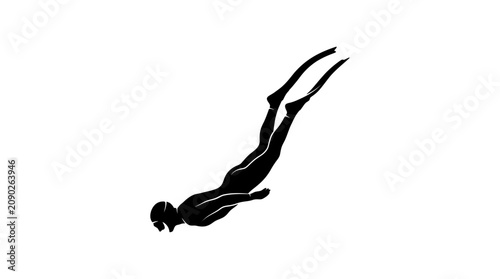 Fotografía Silhouette of a free diver descending into water with fins