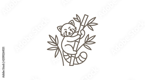 Photography Sleek Black and White Line Drawing of a Koala Holding Bamboo Leaves and Stems Mi