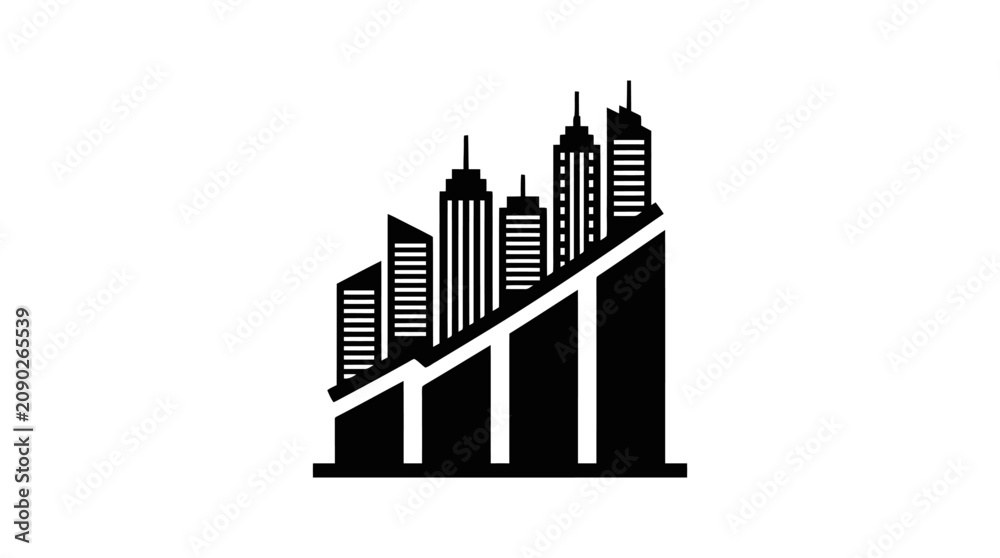 Fototapeta premium City skyline with growing graph.