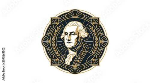 Cuadro en lienzo Elegant vintage emblem featuring George Washington portrait in an ornate art deco circular frame