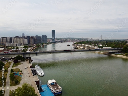 Aerial Views of Belgrade Cityscape, Belgrade Fortress and the Sava River in Serbia