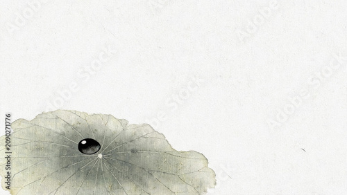 Minimal Lotus Leaf with Water Drop in Traditional Sumi Ink Style