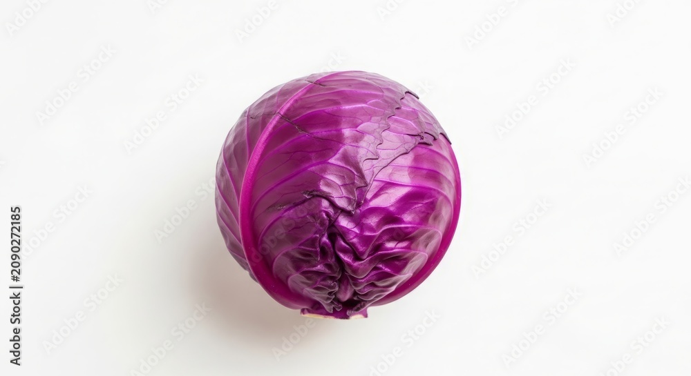 Fototapeta premium Fresh Purple Cabbage Head Isolated on White Background for Premium Vegetable Product Photography