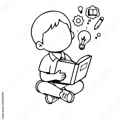 Boy Reading Book Gaining Ideas and Knowledge