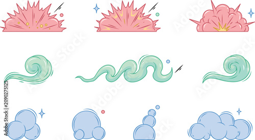 Fotografía Cartoon Special Effects Vector Set with Comic Book Style Explosions Smoke Clouds