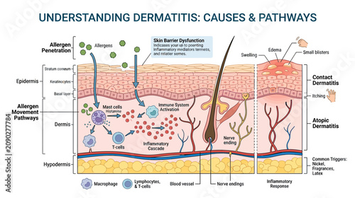Understanding Dermatitis: Causes, Pathways, and Skin Layers Diagram