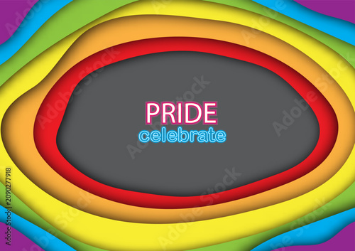 Colorful Layered Paper Cut Pride Background with Celebrate Pride Typography