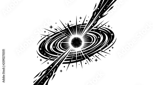 Black Hole Galaxy With Jets And Stars, Cosmic Illustration