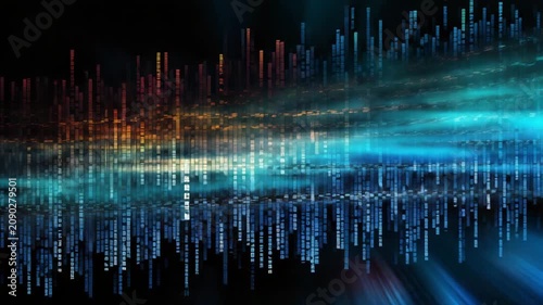 Dark blue cyber light abstract technology background for computer graphic website internet and business, illustrative video. Infographics. Digital transformation concept. Binary code and arrow symbols