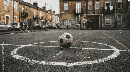 Konstfotografi fifa Soccer ball on a street court
