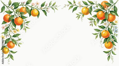 Vector Decorative Pattern with Orange Fruits and Green Foliage in Organic Style