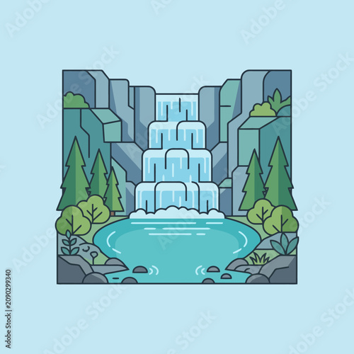 A flat vector illustration of a tiered waterfall