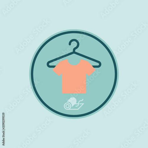 A flat vector icon of a shirt on a hanger