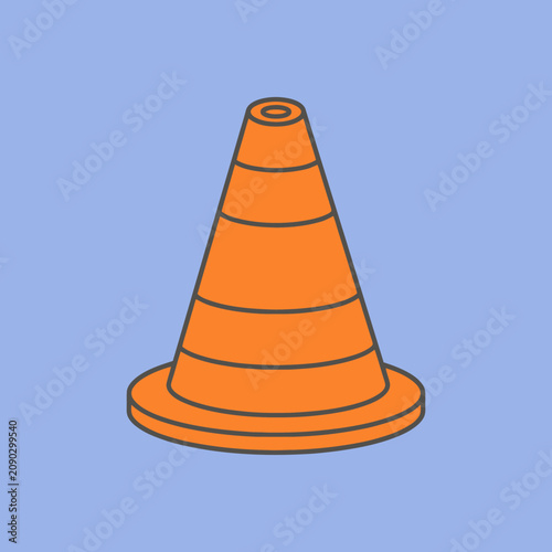 A bright orange traffic cone icon on a light blue background