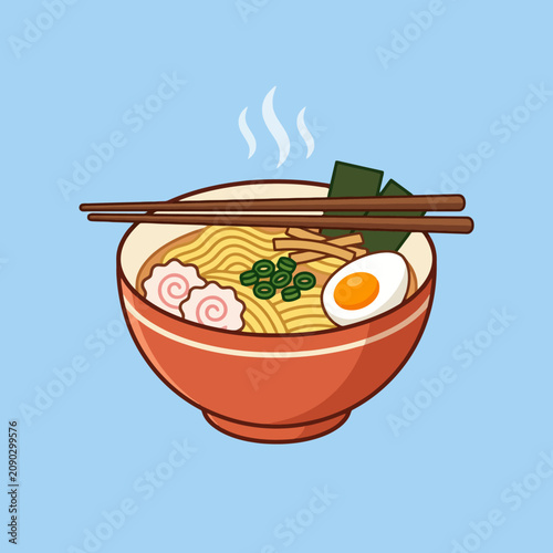 A steaming bowl of hot noodle soup with a boiled egg topping