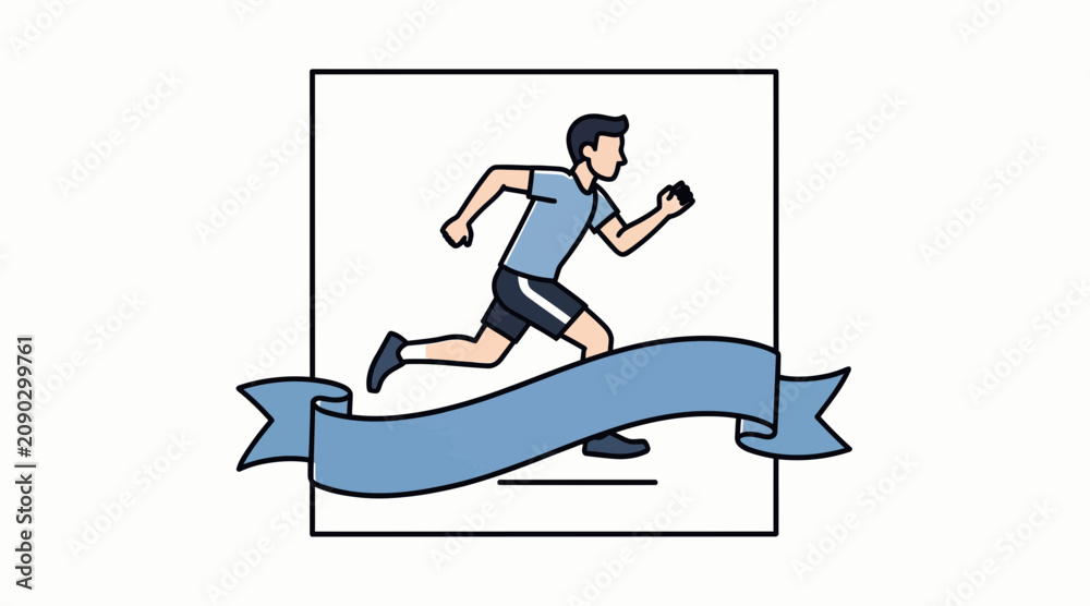 Fototapeta premium man running with blue ribbon, athletic motion