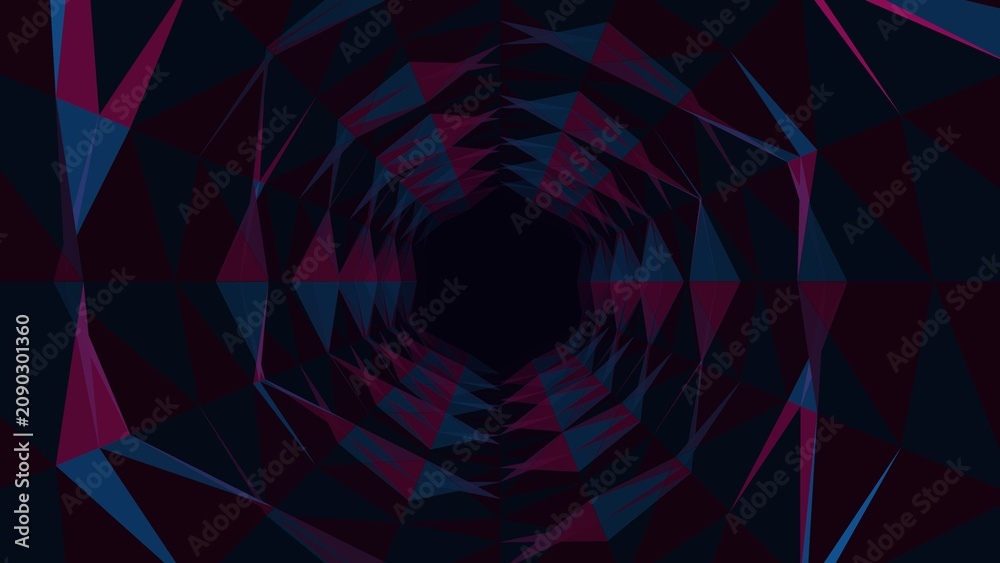 Fototapeta premium Abstract dark blue and magenta low poly geometric tunnel background