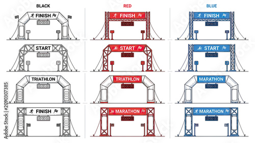 Valokuva Start Finish Line Archways for Races: Marathon, Triathlon, Black, Red, Blue